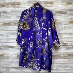 Japanese Kimono Women’s Purple Floral Short Robe